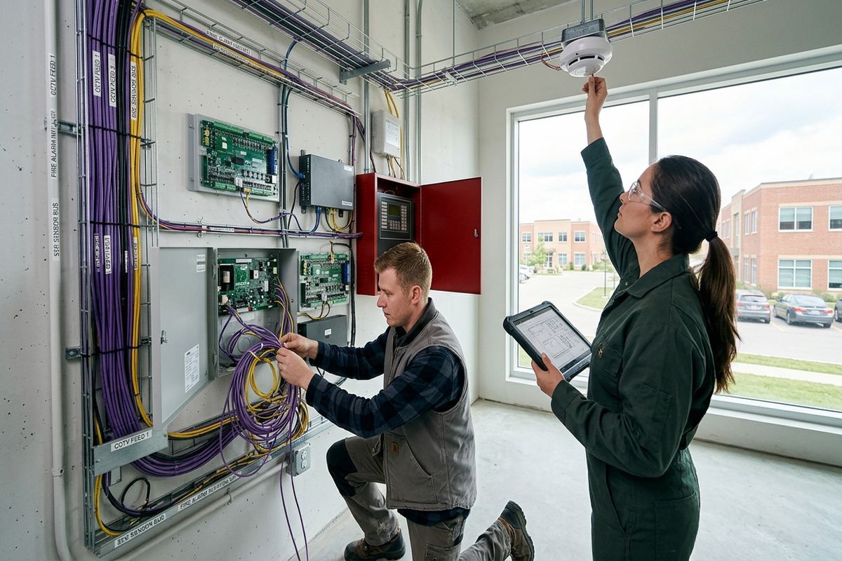 Multi-site alarm management being performed by a UnifiedLink low-voltage technician