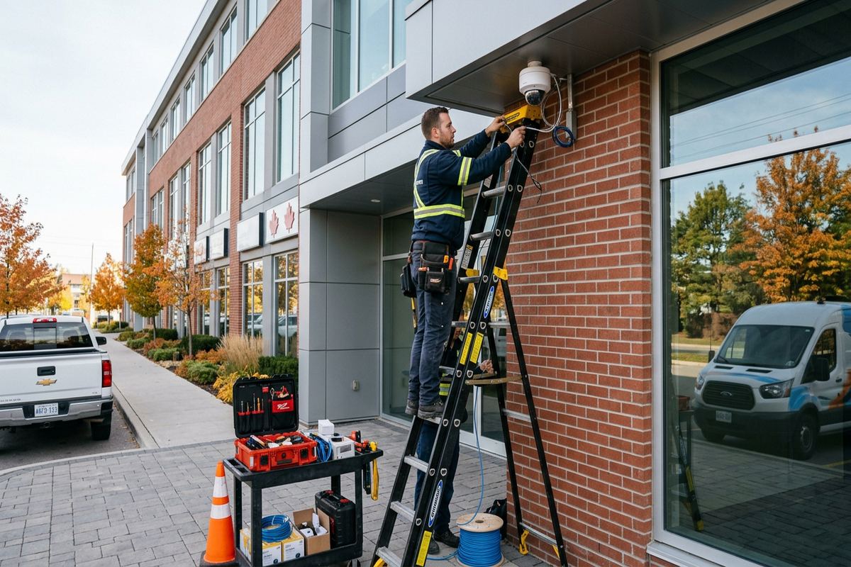 Camera replacement and upgrades being performed by a UnifiedLink low-voltage technician
