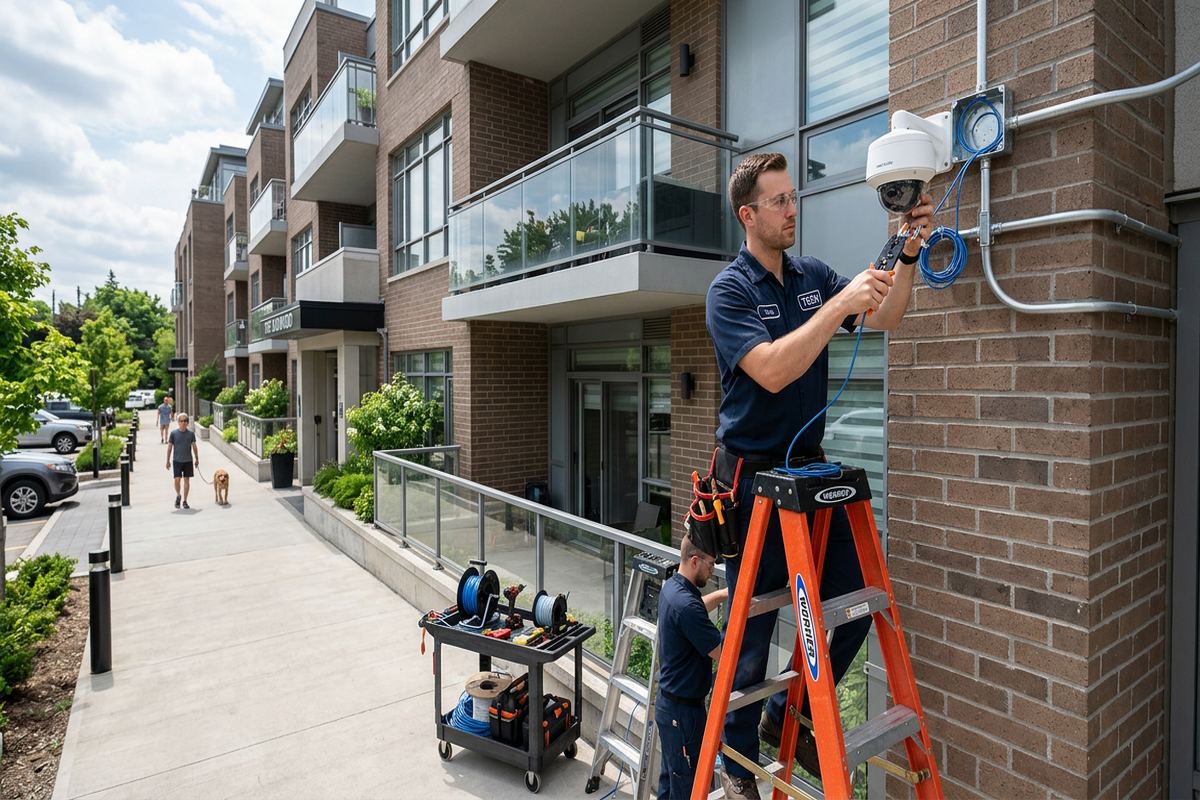 Condo camera system installation being performed by a UnifiedLink low-voltage technician