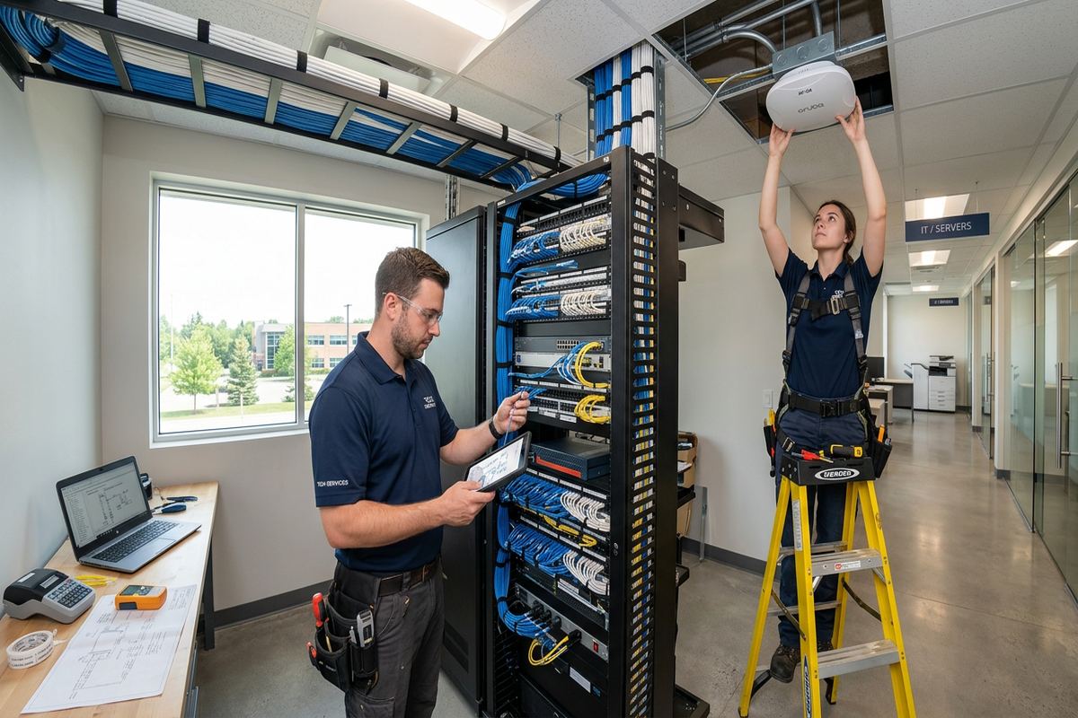 Network documentation being performed by a UnifiedLink low-voltage technician