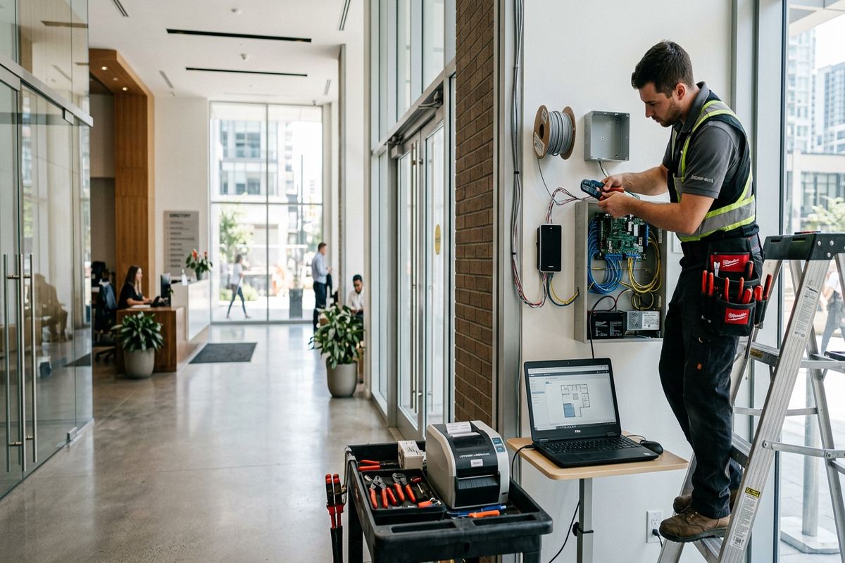 Access control system migration being performed by a UnifiedLink low-voltage technician