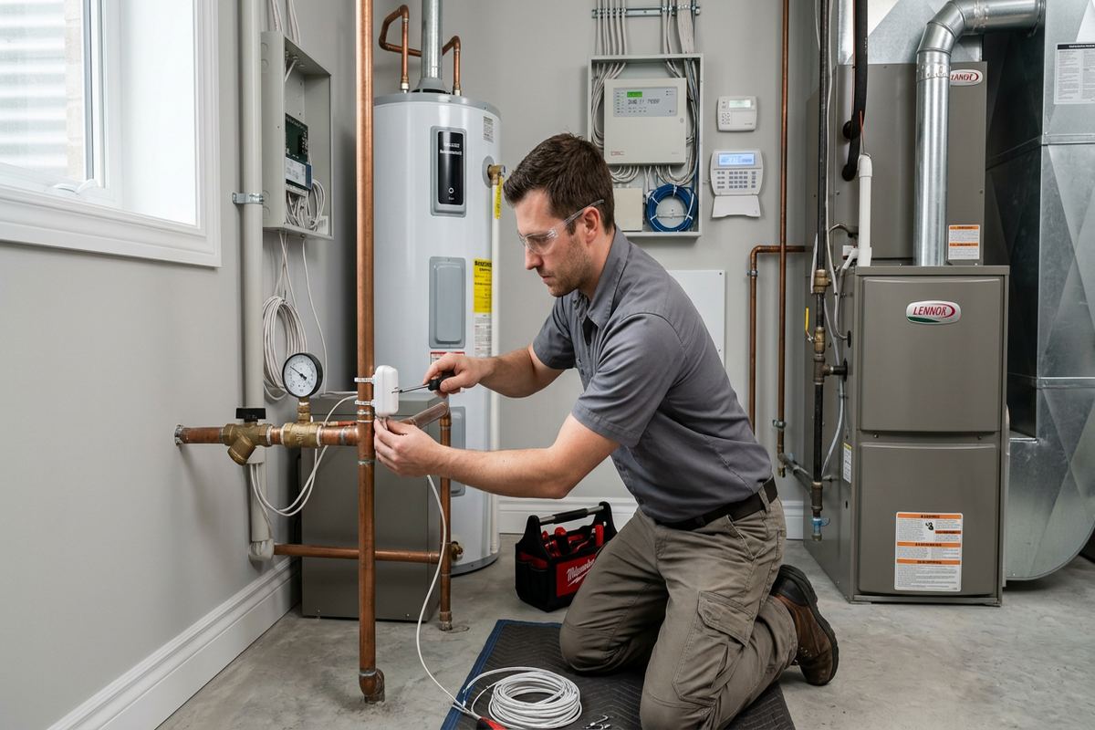 Low-temperature sensor installation being performed by a UnifiedLink low-voltage technician
