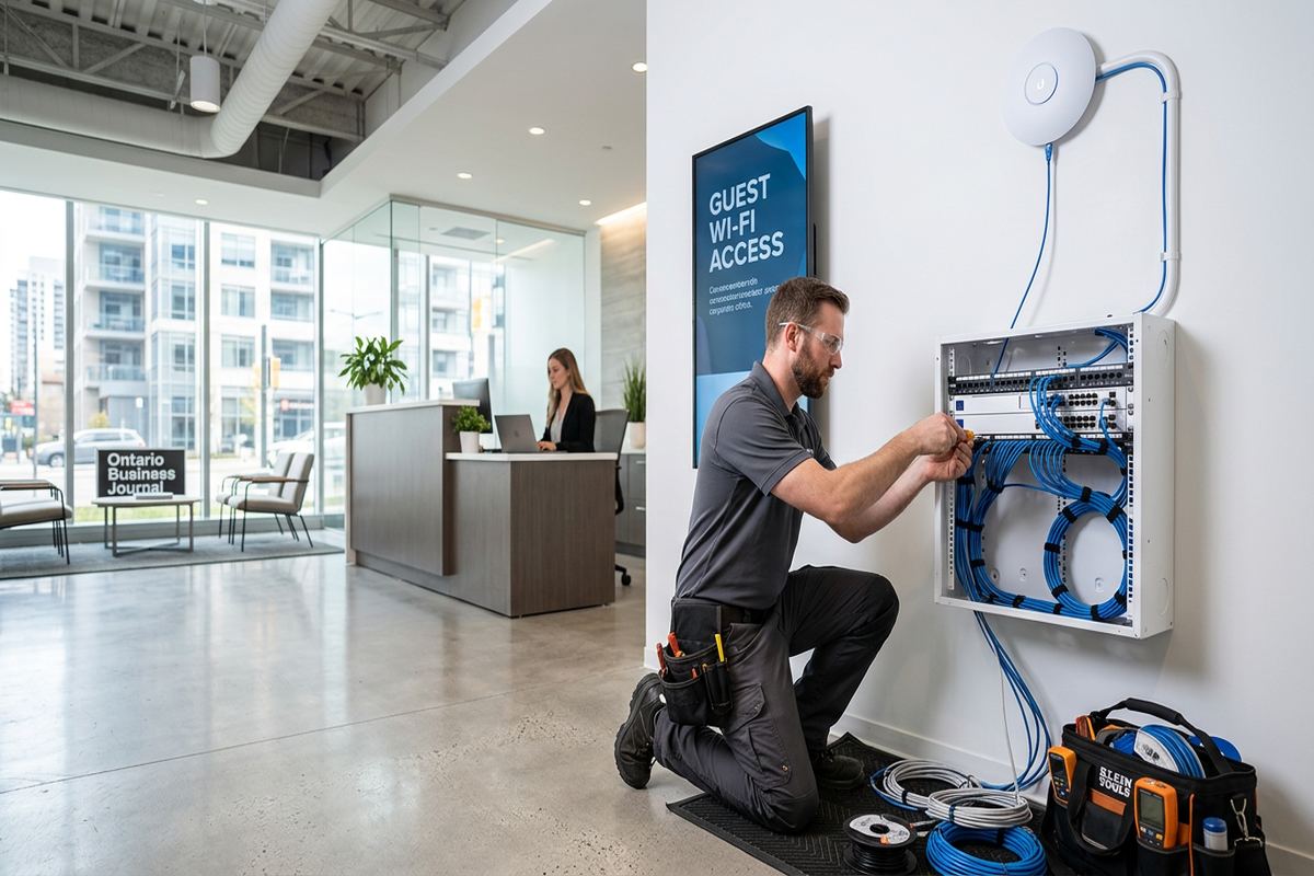 Guest Wi-Fi setup being performed by a UnifiedLink low-voltage technician