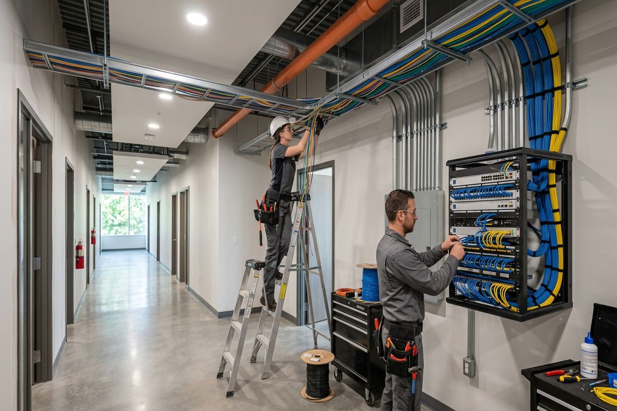 Conduit and pathway coordination being performed by a UnifiedLink low-voltage technician