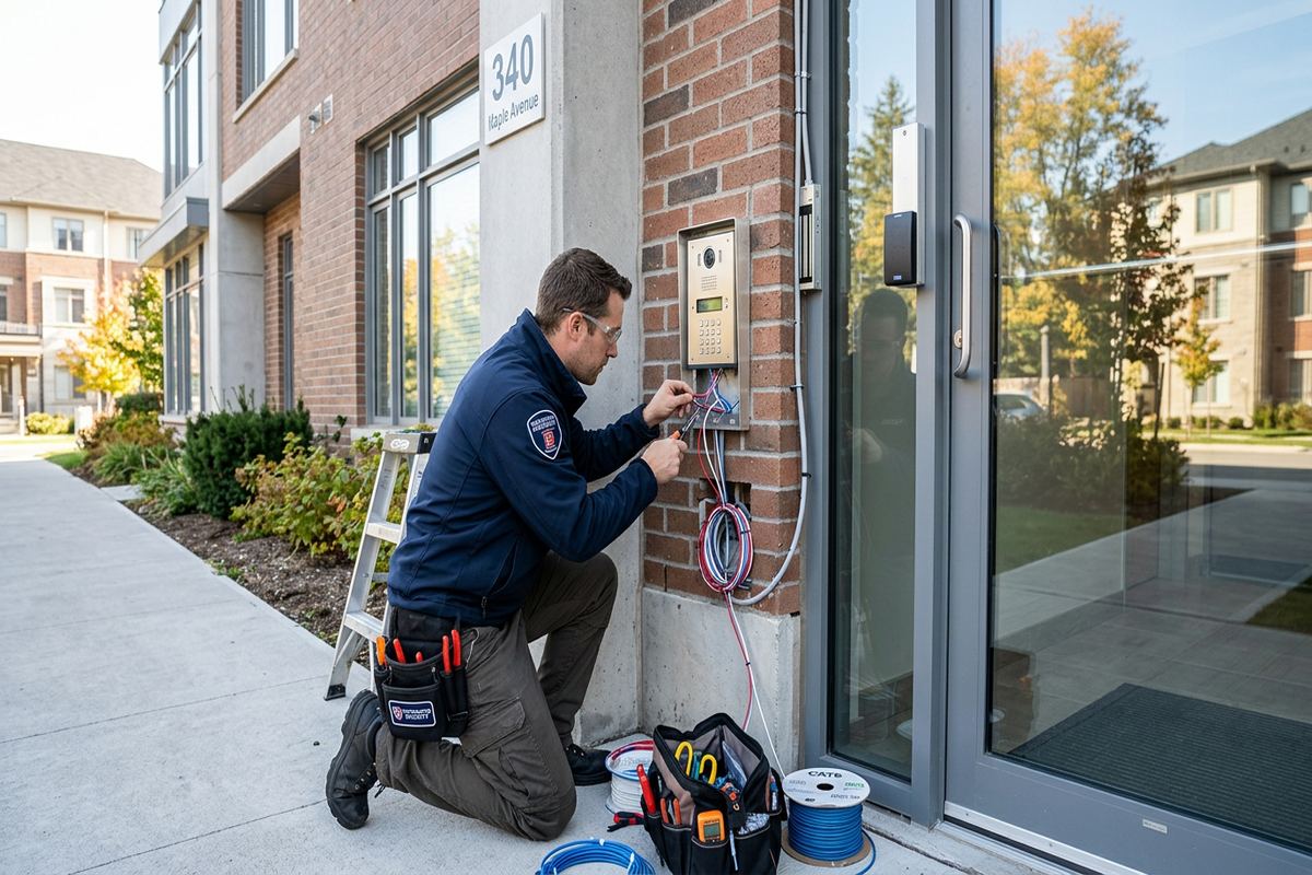 Intercom and access integration being performed by a UnifiedLink low-voltage technician