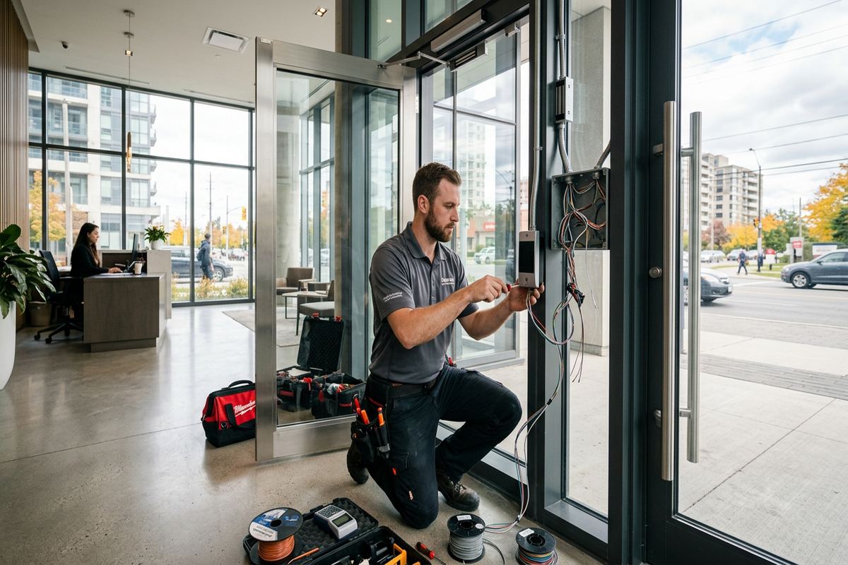 Condo access control systems being performed by a UnifiedLink low-voltage technician
