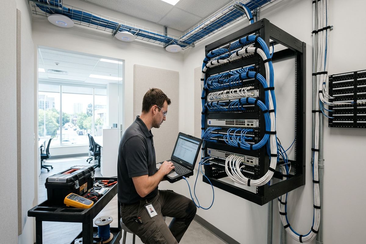 VLAN configuration being performed by a UnifiedLink low-voltage technician
