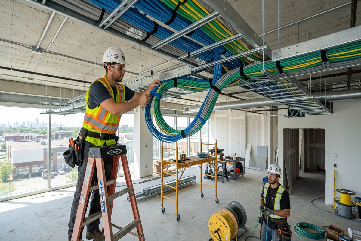 Cable tray coordination being performed by a UnifiedLink low-voltage technician