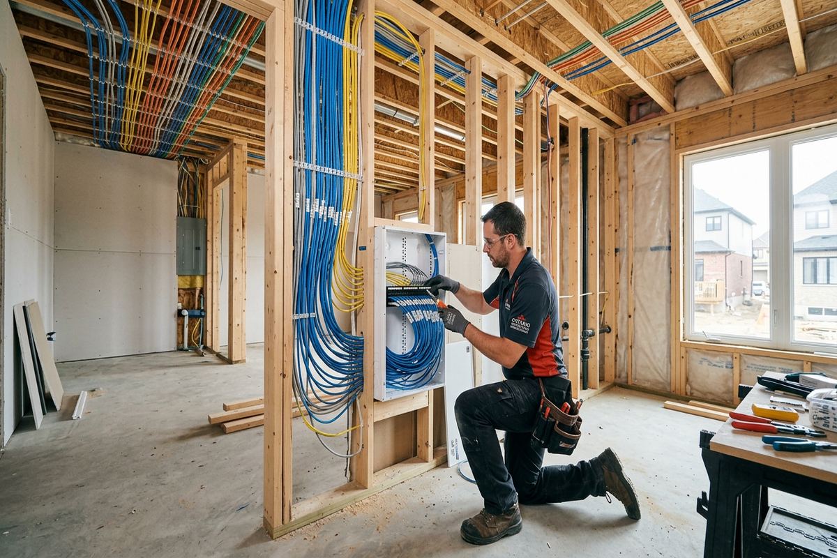 New construction low-voltage planning being performed by a UnifiedLink low-voltage technician