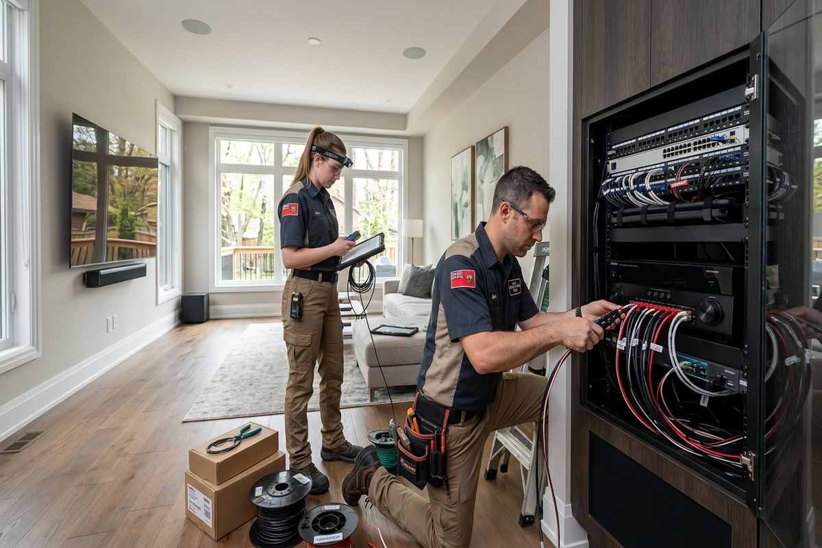 Amplifier installation being performed by a UnifiedLink low-voltage technician
