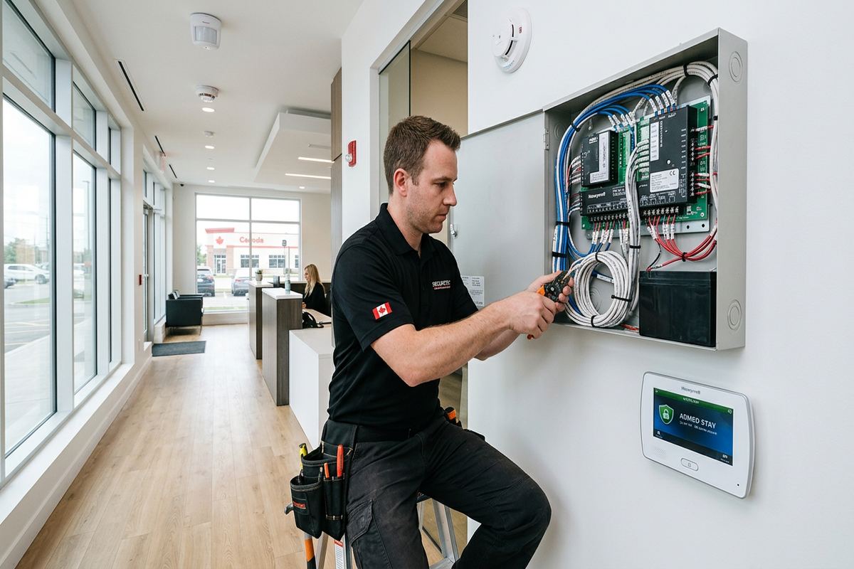 Alarm monitoring setup being performed by a UnifiedLink low-voltage technician