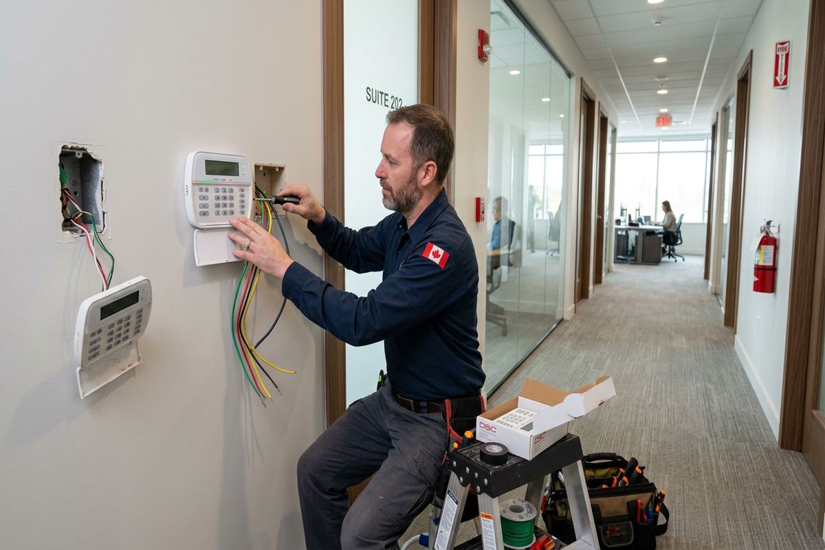 Keypad installation and relocation being performed by a UnifiedLink low-voltage technician