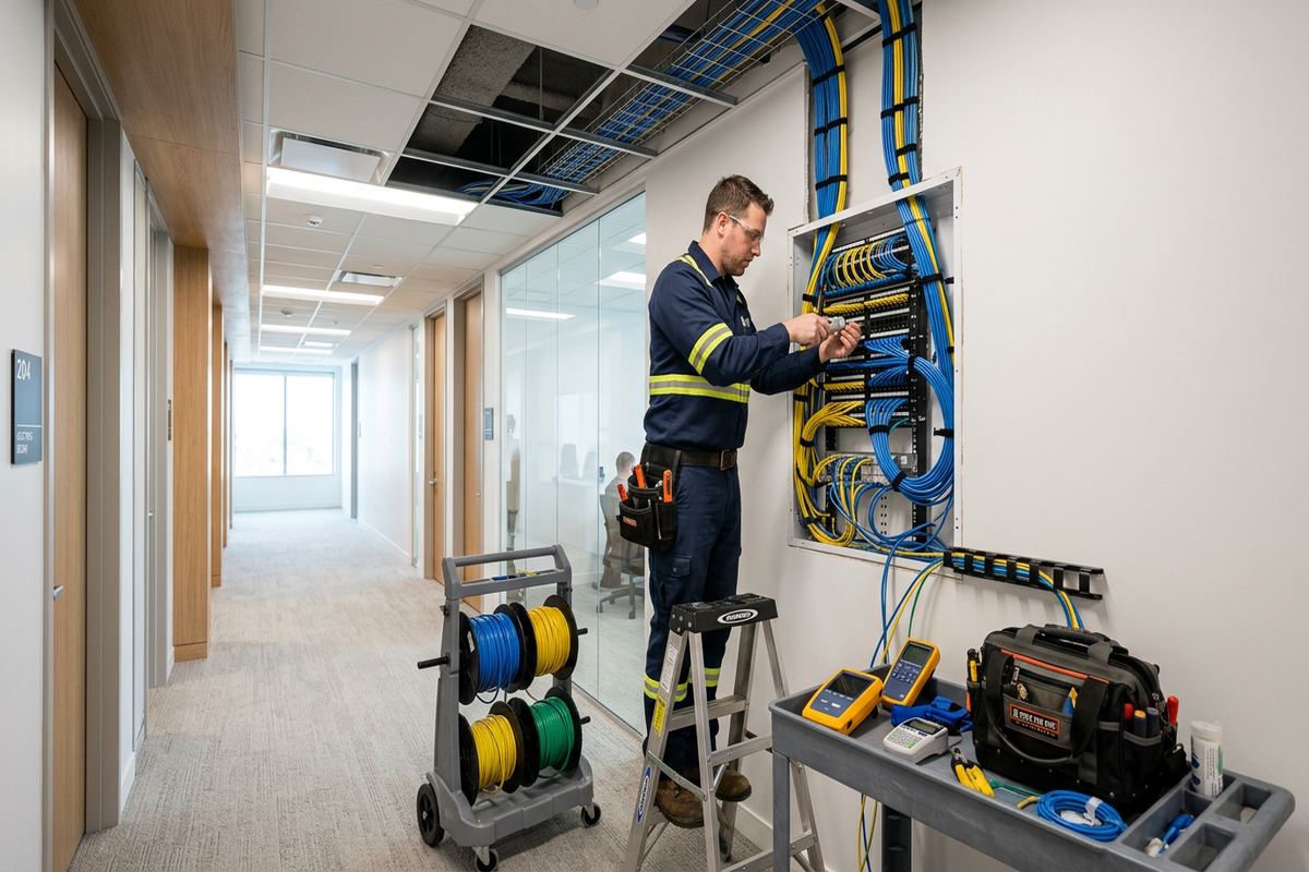 Low-voltage system upgrades being performed by a UnifiedLink low-voltage technician