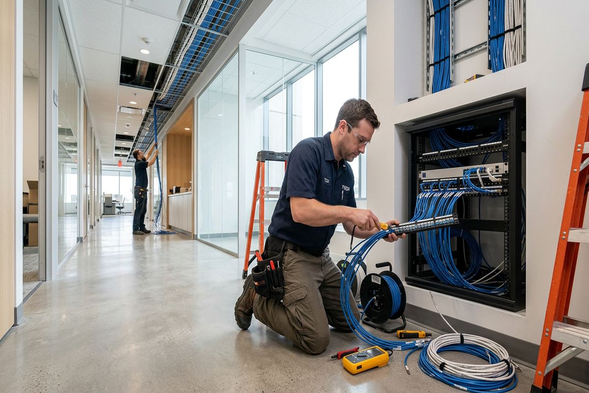 Multi-site technology rollouts being performed by a UnifiedLink low-voltage technician