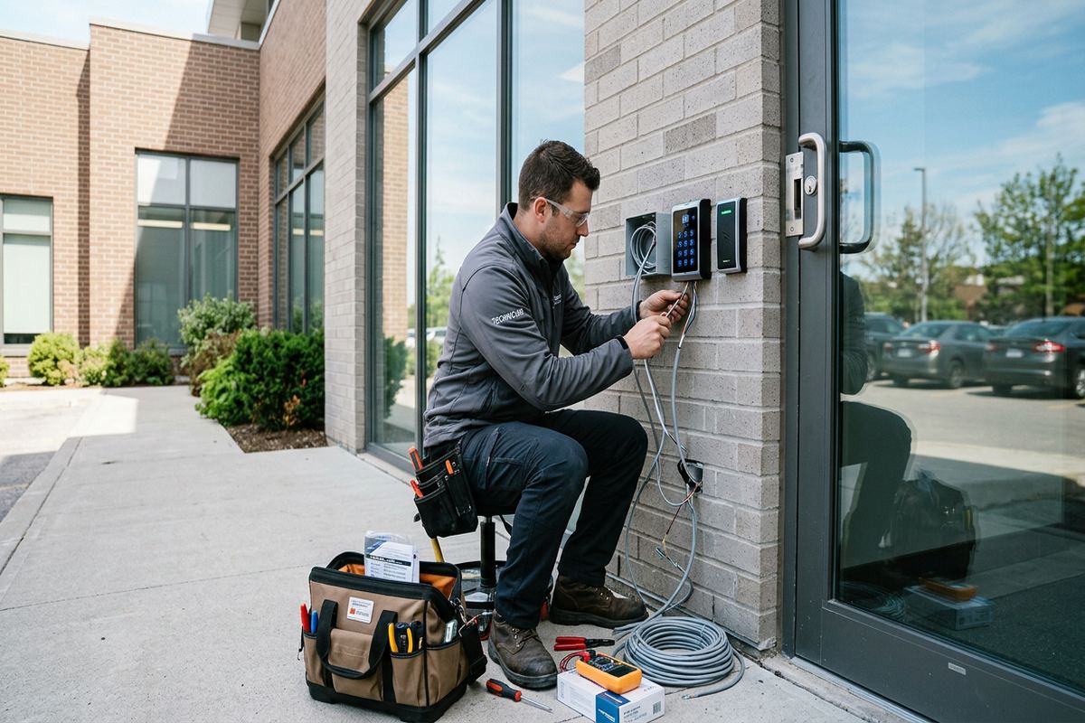 PIN keypad access systems being performed by a UnifiedLink low-voltage technician