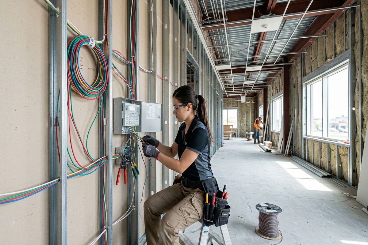 Alarm pre-wiring being performed by a UnifiedLink low-voltage technician