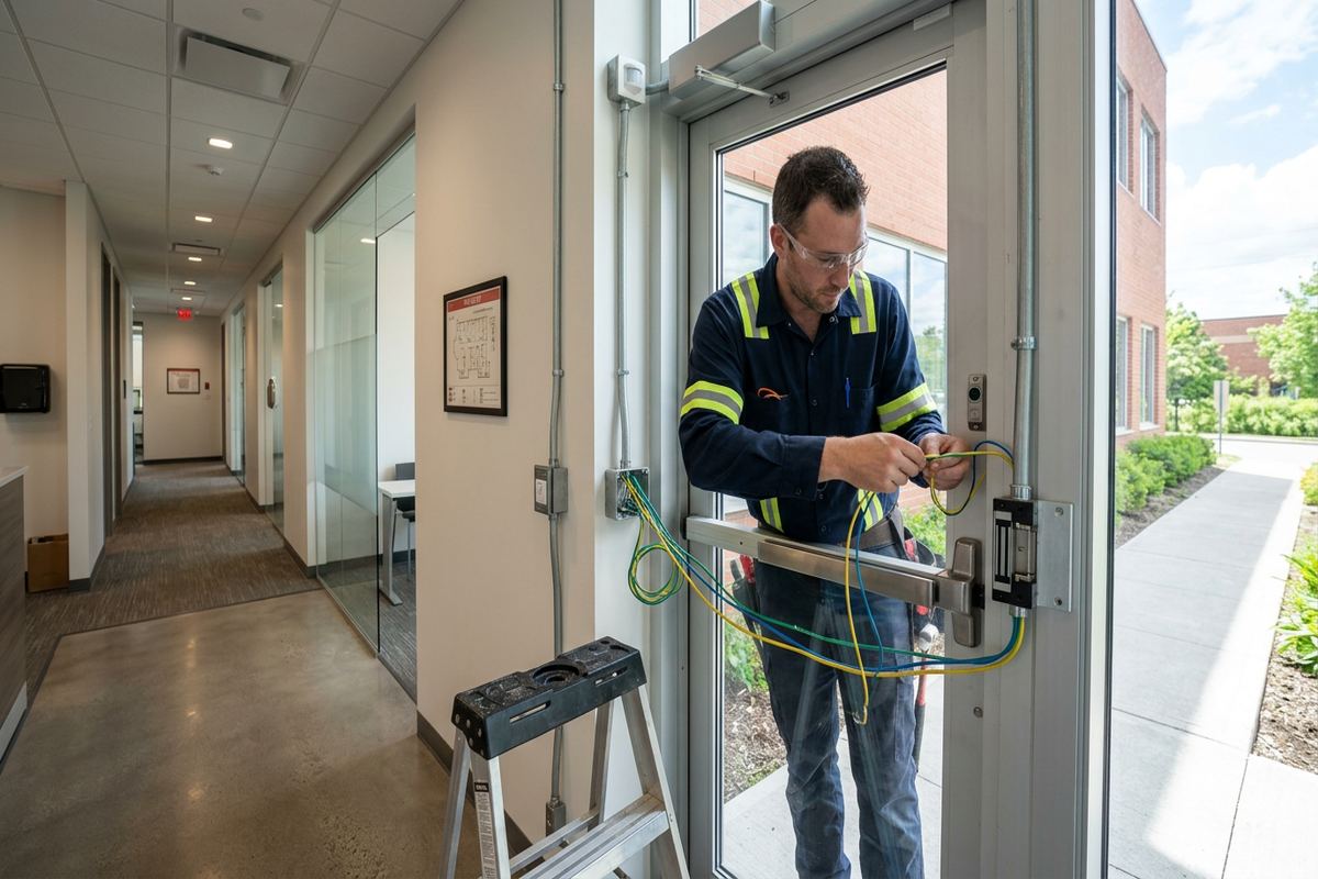 Emergency egress coordination being performed by a UnifiedLink low-voltage technician