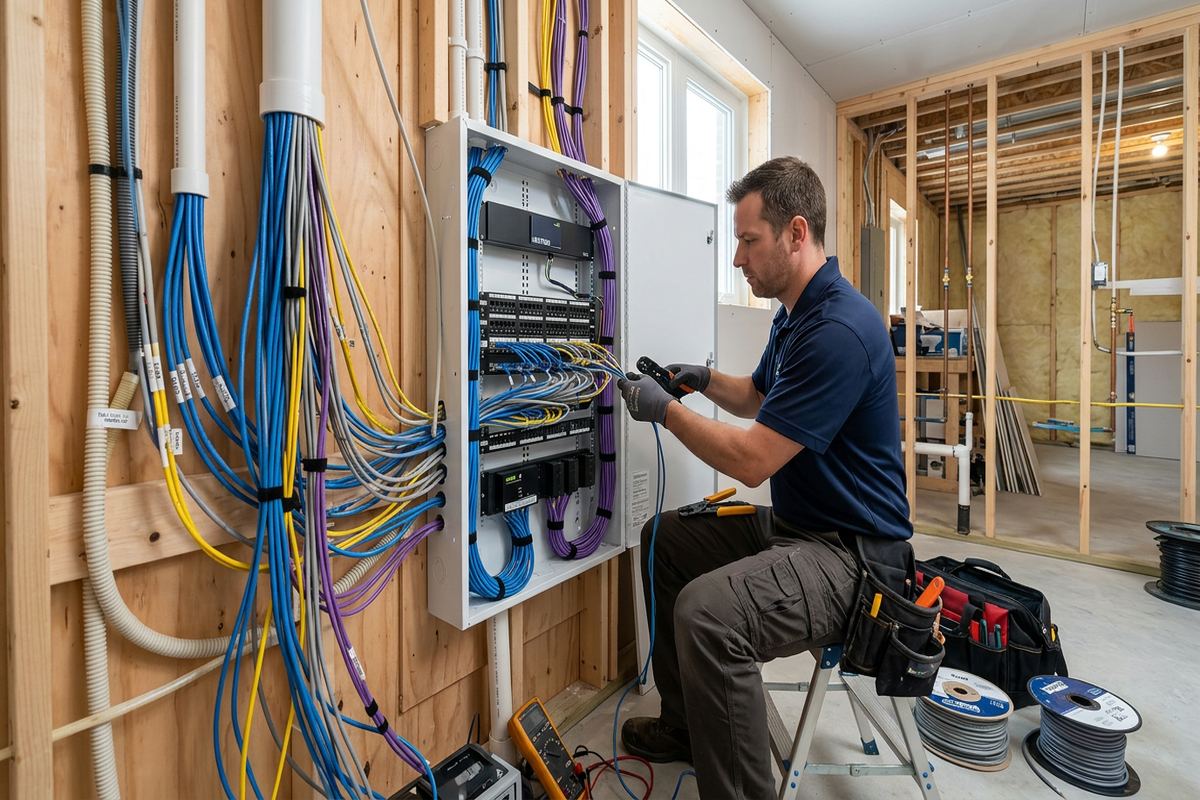 Smart home system integration being performed by a UnifiedLink low-voltage technician