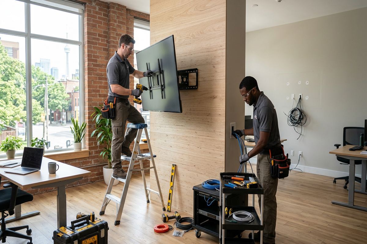 Display relocation being performed by a UnifiedLink low-voltage technician