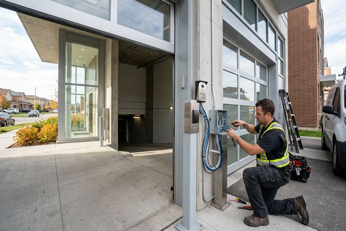 Parking access control being performed by a UnifiedLink low-voltage technician