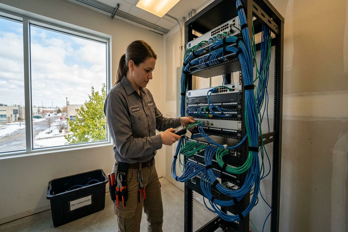 System takeover and cleanup being performed by a UnifiedLink low-voltage technician