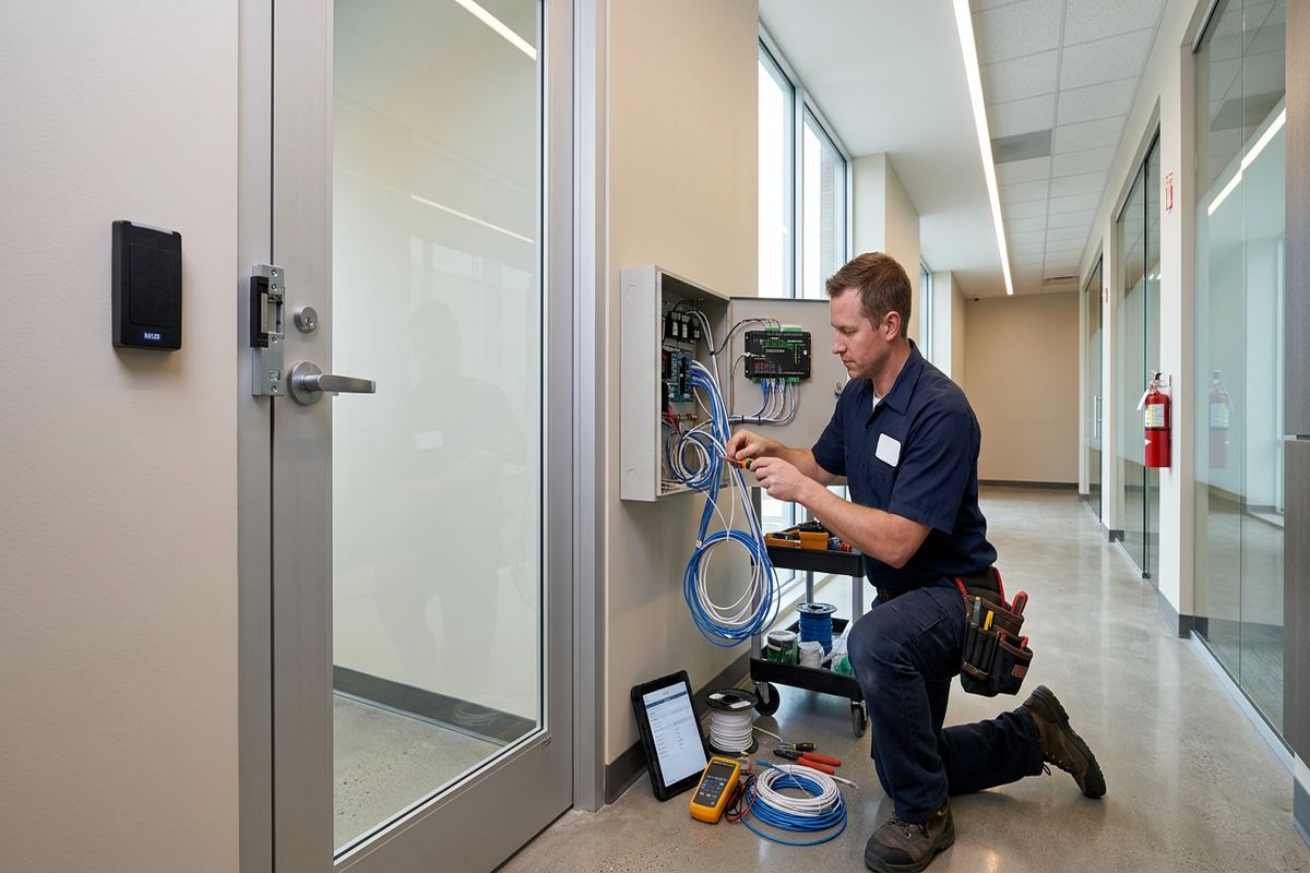 Access event reporting setup being performed by a UnifiedLink low-voltage technician