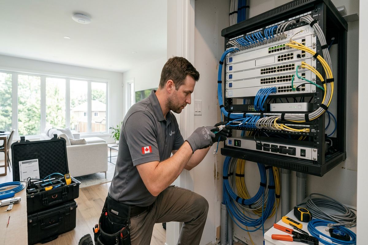 Smart home network optimization being performed by a UnifiedLink low-voltage technician