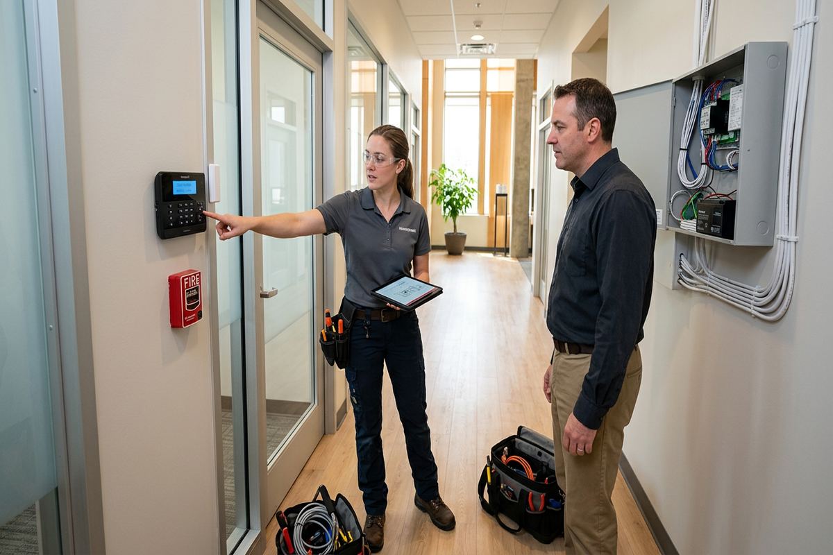 Alarm user training being performed by a UnifiedLink low-voltage technician